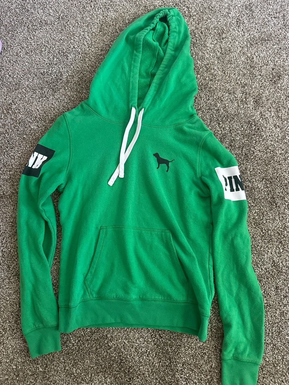PINK Victoria's Secret Bright Green Crewneck Hoodie with Logo Sleeves